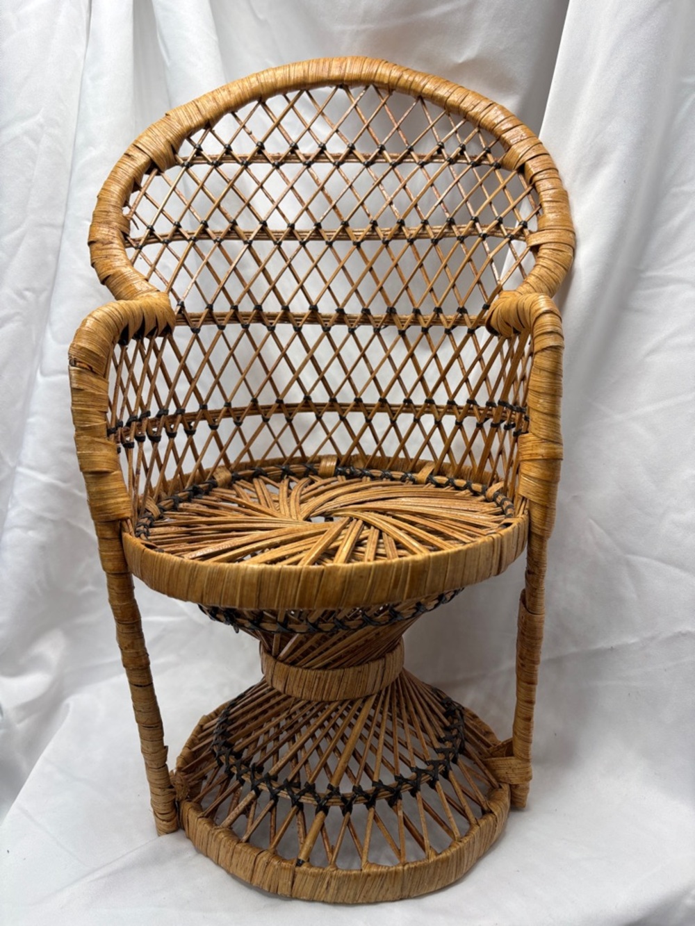 Woven Rattan Mini Accent Chair Plant Holder Boho Doll Seat Wicker
